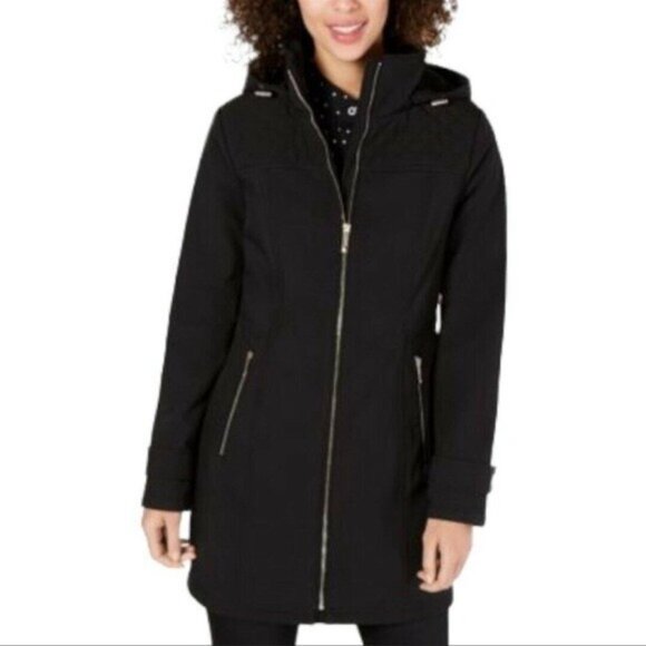 MICHAEL Michael Kors Womens Black Hooded Zip Water Resistant Raincoat Small NWT - Picture 1 of 11